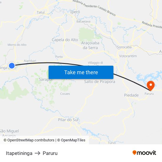 Itapetininga to Paruru map