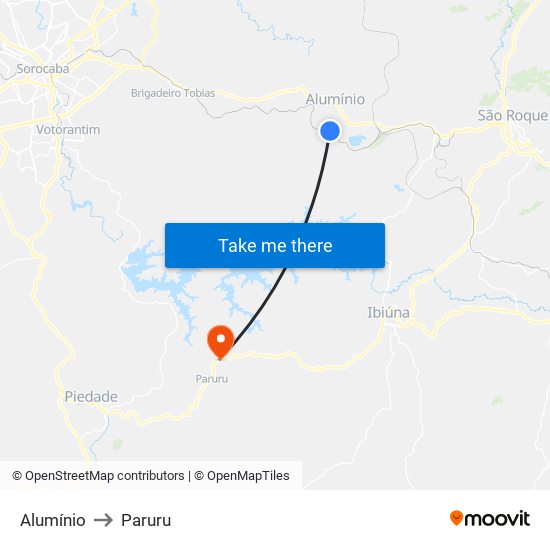 Alumínio to Paruru map