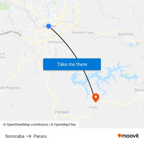 Sorocaba to Paruru map