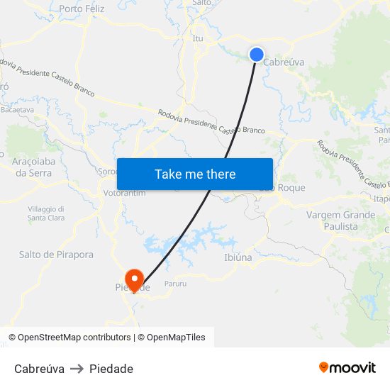 Cabreúva to Piedade map