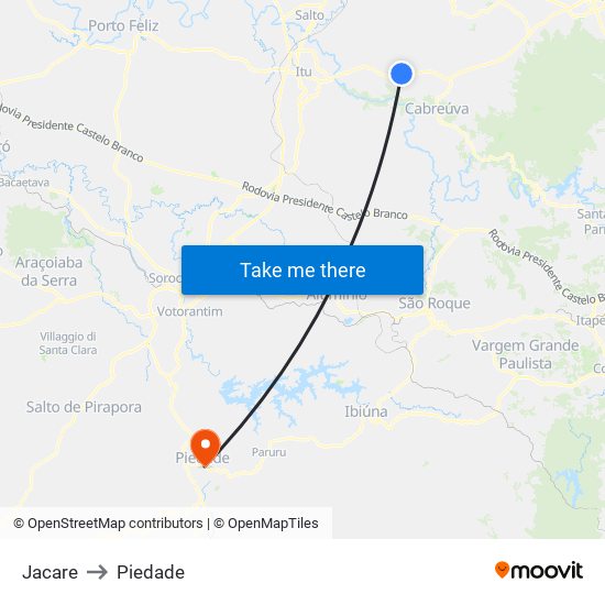 Jacare to Piedade map
