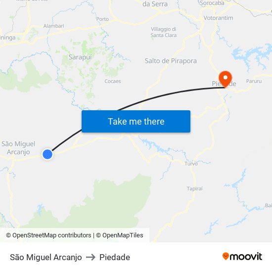 São Miguel Arcanjo to Piedade map