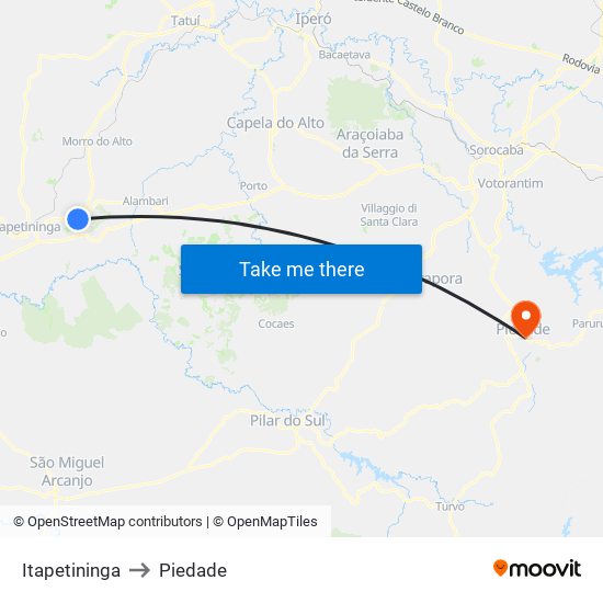 Itapetininga to Piedade map
