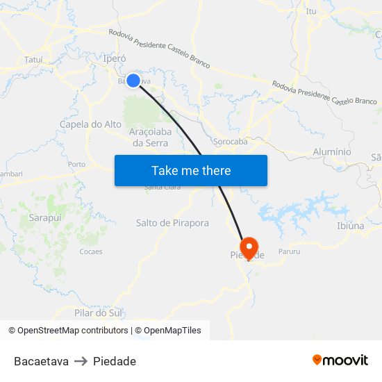 Bacaetava to Piedade map