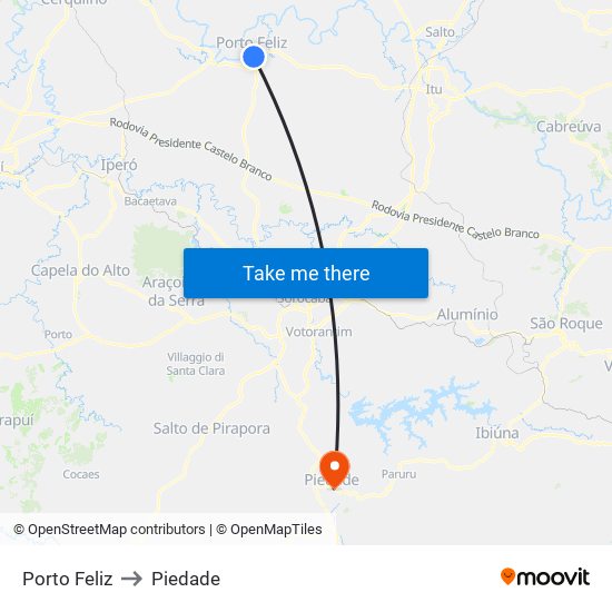 Porto Feliz to Piedade map