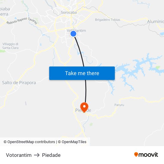 Votorantim to Piedade map