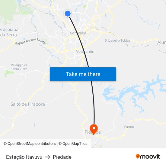 Estação Itavuvu to Piedade map