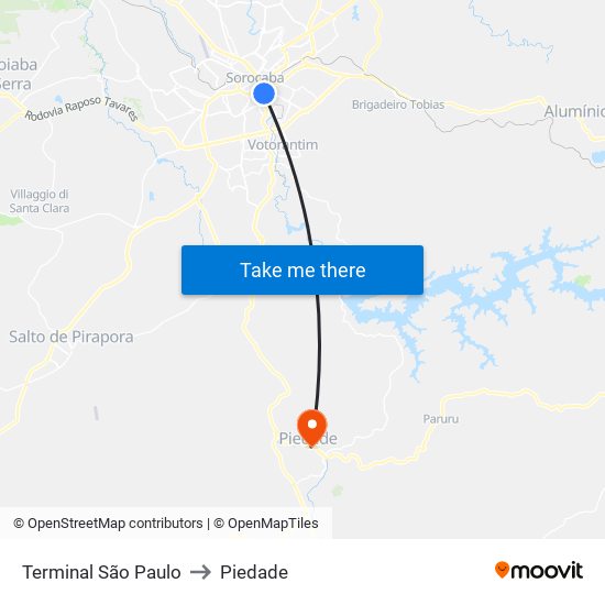 Terminal São Paulo to Piedade map