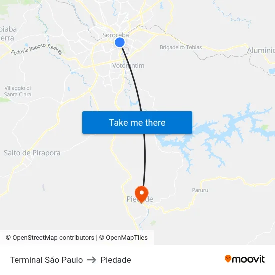 Terminal São Paulo to Piedade map