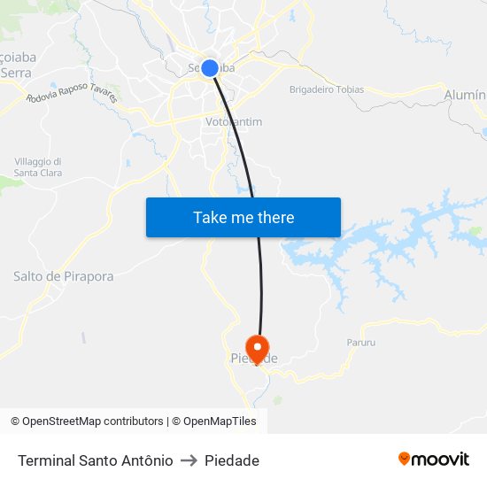 Terminal Santo Antônio to Piedade map