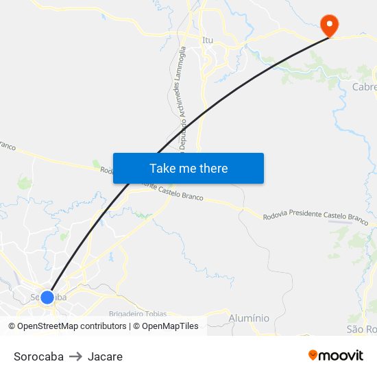 Sorocaba to Jacare map