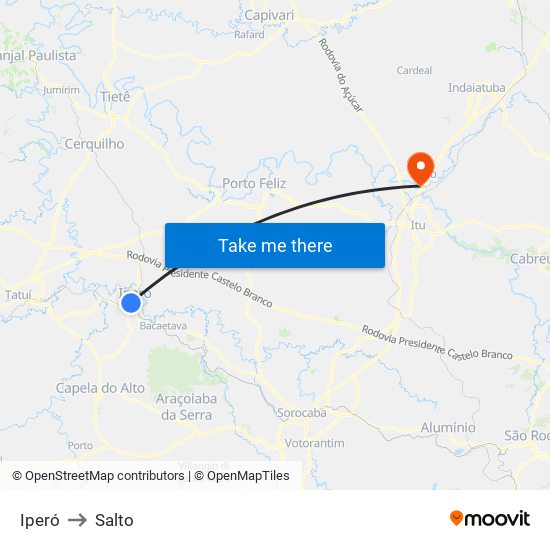 Iperó to Salto map