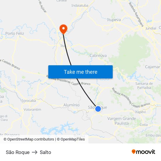 São Roque to Salto map