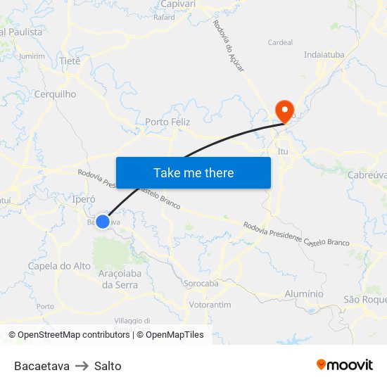 Bacaetava to Salto map