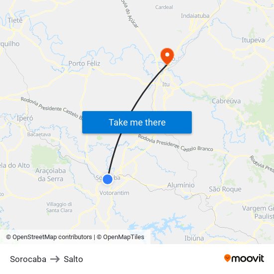 Sorocaba to Salto map