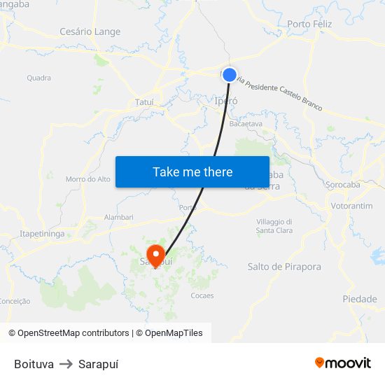 Boituva to Sarapuí map