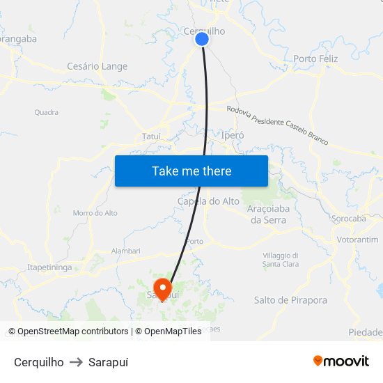 Cerquilho to Sarapuí map