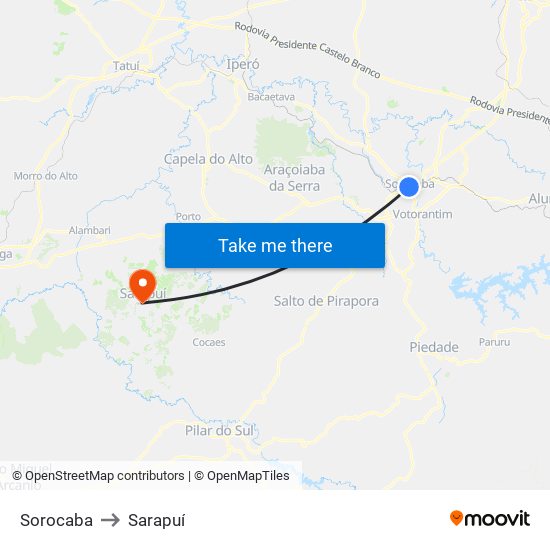 Sorocaba to Sarapuí map