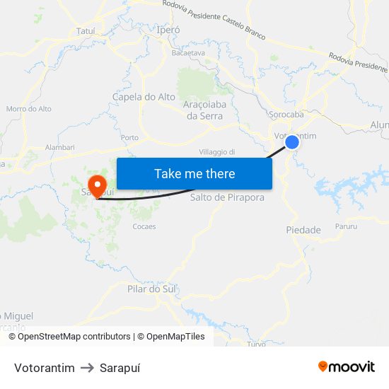 Votorantim to Sarapuí map