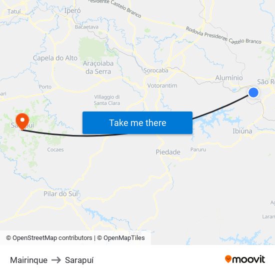 Mairinque to Sarapuí map