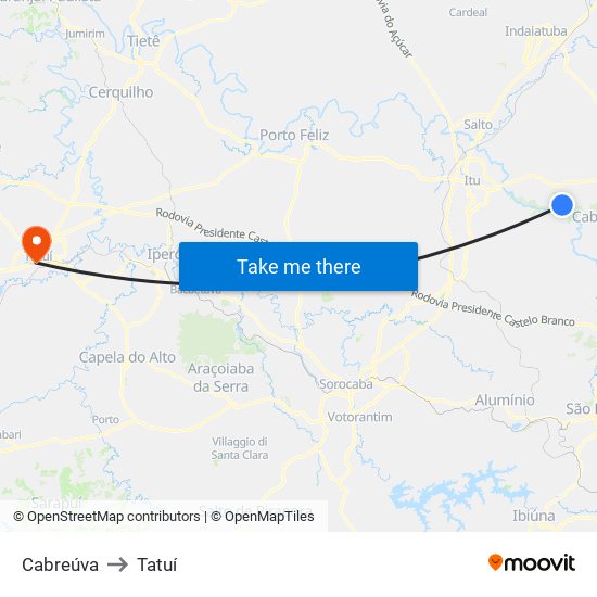Cabreúva to Tatuí map