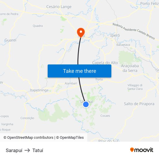 Sarapuí to Tatuí map