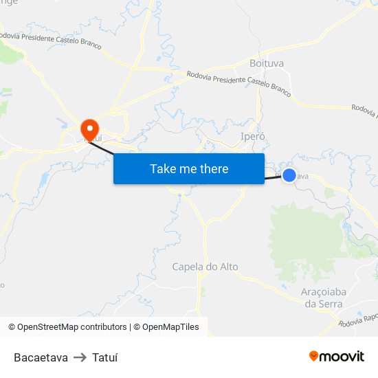 Bacaetava to Tatuí map