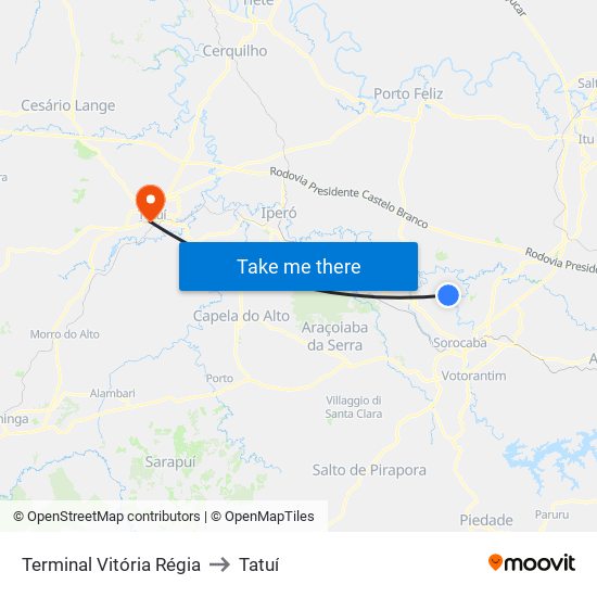 Terminal Vitória Régia to Tatuí map