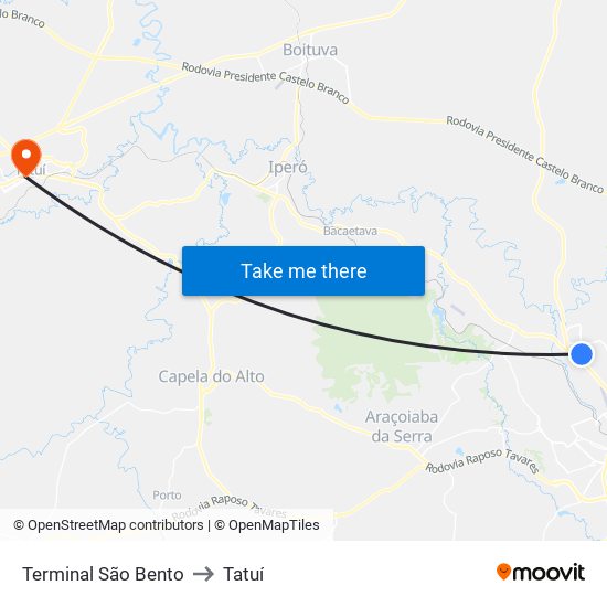 Terminal São Bento to Tatuí map