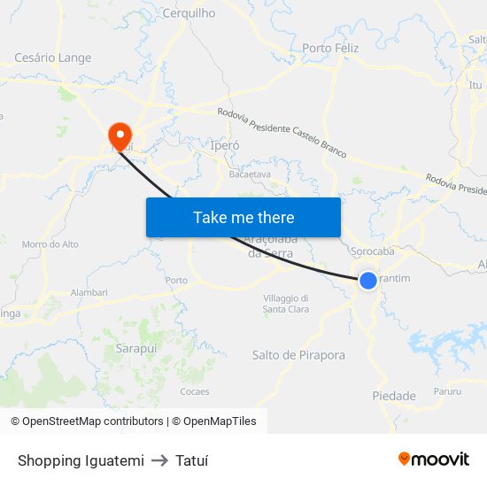 Shopping Iguatemi to Tatuí map