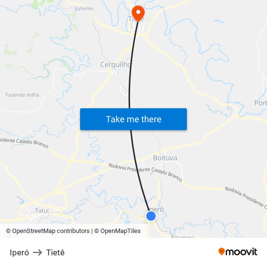 Iperó to Tietê map