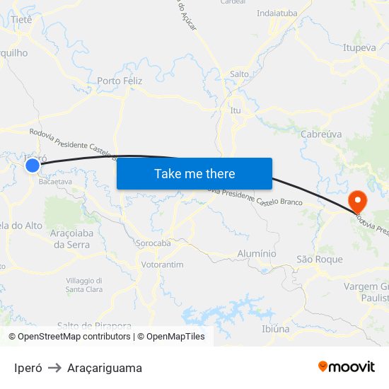 Iperó to Araçariguama map