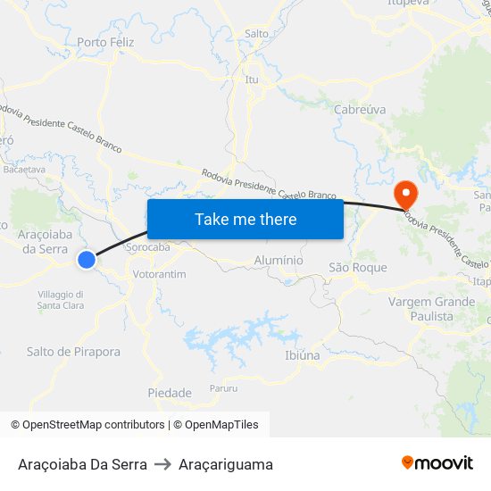 Araçoiaba Da Serra to Araçariguama map