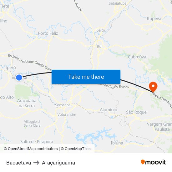Bacaetava to Araçariguama map