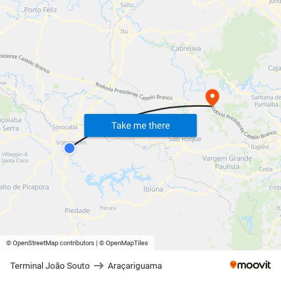 Terminal João Souto to Araçariguama map