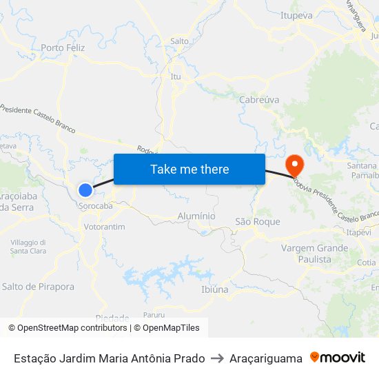 Estação Jardim Maria Antônia Prado to Araçariguama map