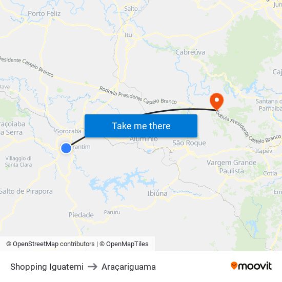 Shopping Iguatemi to Araçariguama map