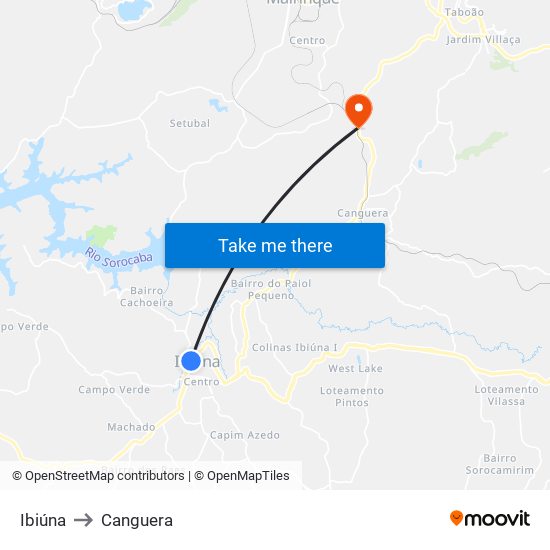 Ibiúna to Canguera map