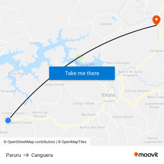 Paruru to Canguera map