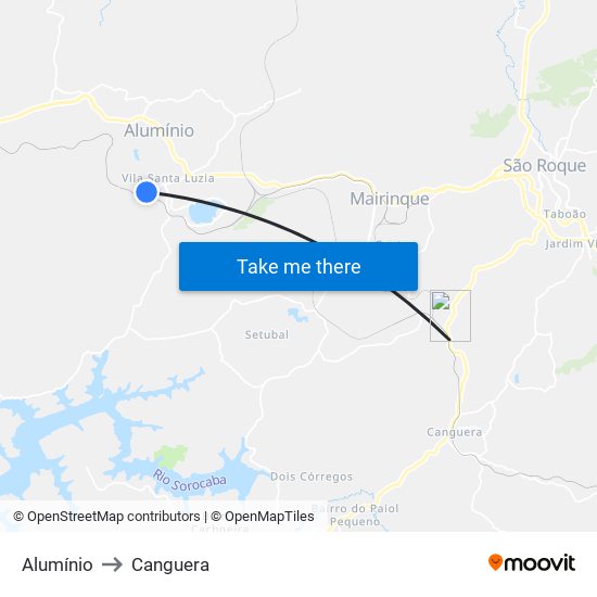 Alumínio to Canguera map