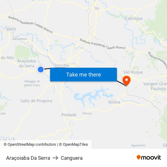 Araçoiaba Da Serra to Canguera map