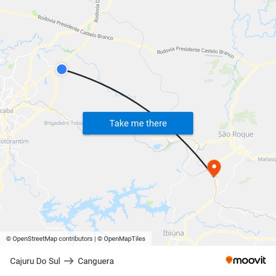 Cajuru Do Sul to Canguera map