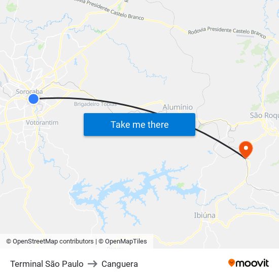 Terminal São Paulo to Canguera map