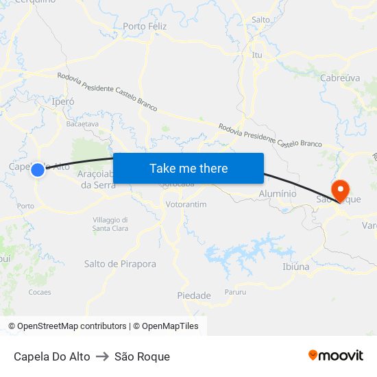 Capela Do Alto to São Roque map