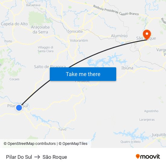 Pilar Do Sul to São Roque map