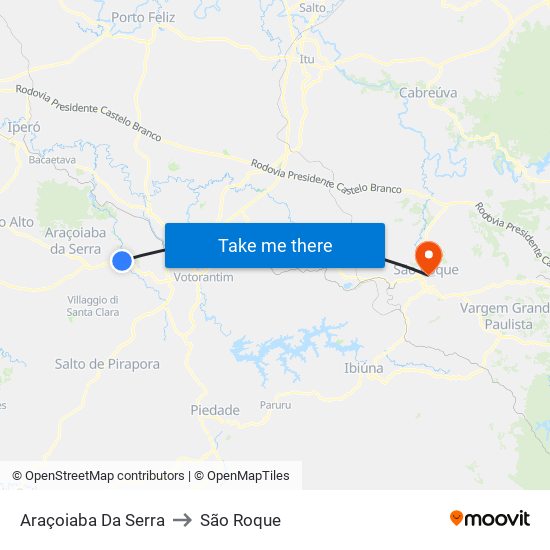 Araçoiaba Da Serra to São Roque map