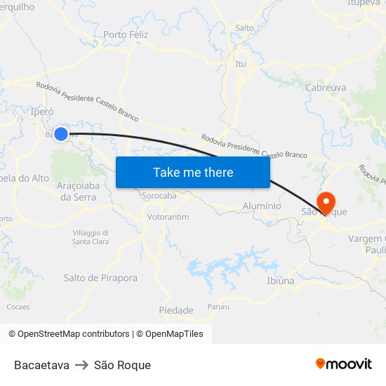 Bacaetava to São Roque map