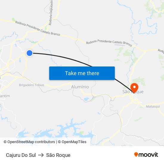 Cajuru Do Sul to São Roque map