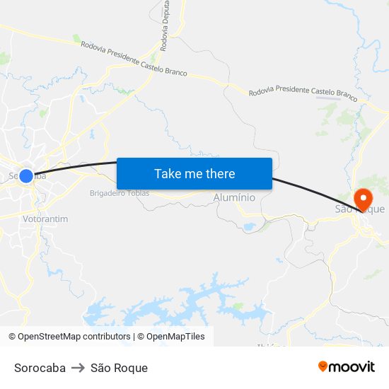 Sorocaba to São Roque map