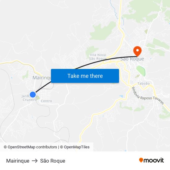 Mairinque to São Roque map